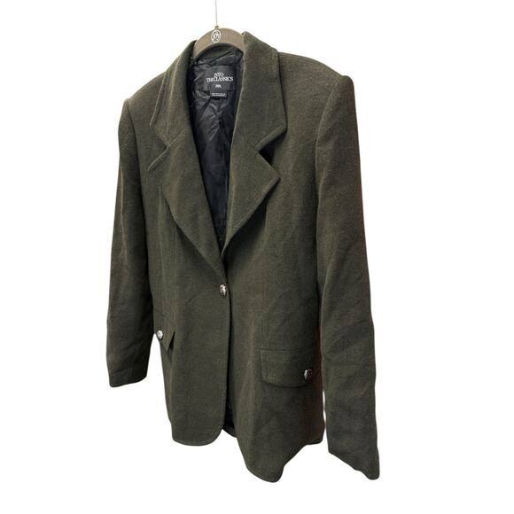 ZARA Limited Edition Wool Blend Dark Olive Green Blazer Jacket Gold Buttons sz M - Picture 9 of 16